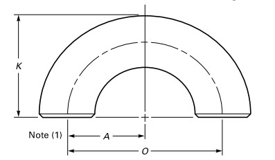 Short Radius 180-deg elbow drawing