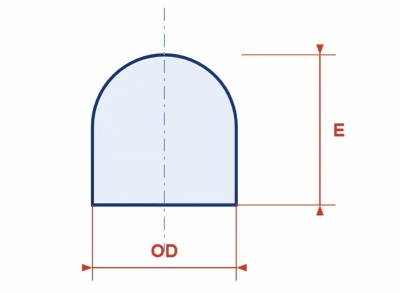 Buttweld cap. E is the overall height measured from the open-end face to the crown.